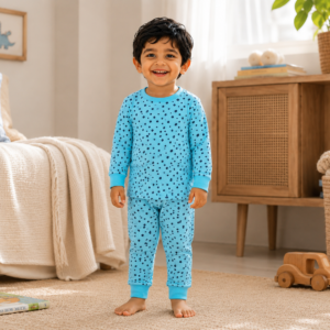 Ocean Dots Kids Cotton Pajama Set – Soft Full Sleeve